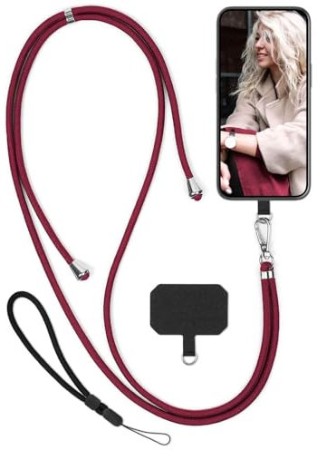 moex Unleash für Huawei P20 Handyband zum Umhängen ohne Hülle, Handykette Universal mit Karabiner, Handy Band abnehmbar, Kette mit Pad für Handyhülle, Rot, Silber