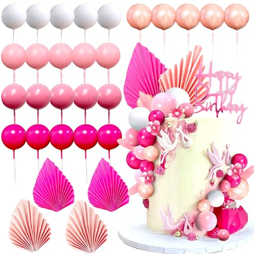 LaVenty palline rosa decorazione torta baby shower decorazione torta foglie di palma rosa decorazione torta boho decorazione torta per matrimonio compleanno addio al nubilato
