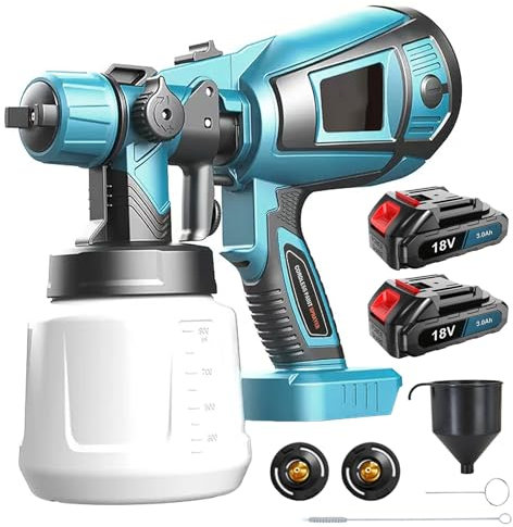 Cordless Fence Paint Sprayer for Makita Battery for Home Interior and Exterior, Cabinets, House, Fence, Ceiling,Paint Sprayer with TWO Pack 3000mAh Batteries, Electric HVLP Hand Held Spray Gun