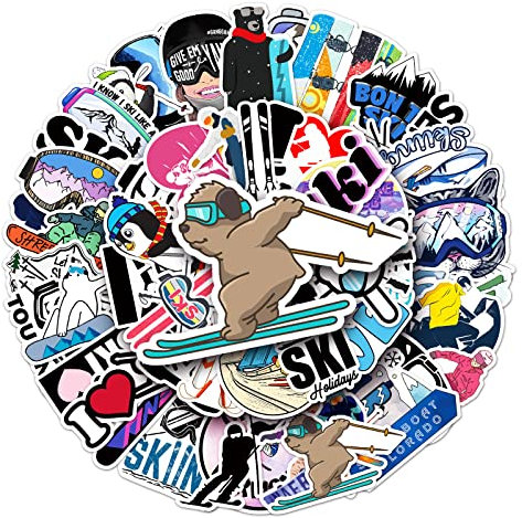 Skifahren Aufkleber Sticker Set Kinder Teenager 50 Stück Wasserfeste Vinyl Decals Laptop Skateboard Koffer Helm Auto Fahrrad Handy Motorrad Fahrrad Scrapbook Mitgebsel Tagebuch Tassen