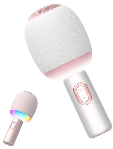 PUREMIC Wireless Bluetooth Karaoke Microphone, 5-in-1 Portable Handheld Mic Speaker with Dynamic RGB Lights, Karaoke Machine for Car Travel Home Party, Music Record (White)