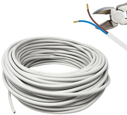 HALOTEC 25 metros Cable electrico 2 hilos 2x0.75 | H03VV-F | Doble aislamiento PVC | Cable Instalación | Cable corriente | PVC | Blanco | Cable Manguera Redonda | Cable dos hilos