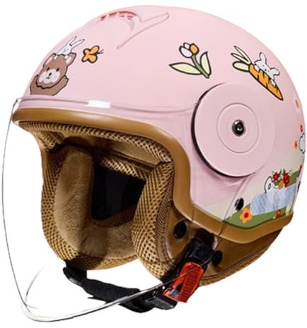 GNIUBBDB Casco Moto per Bambini, Viso Aperto, con Visiera, per Bambini di età Compresa tra 3 e 14 Anni, Approvato ECE, caschi per ciclomotori ATV retrò per Scooter, Bici da Cross, Go-Kart D-2,46-54CM