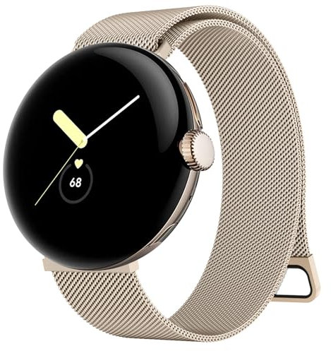 Mugust Magnetisches Edelstahl Armband für Google Pixel Watch 2/1 - Herren Damen Metall Ersatzband (Vintage Gold)