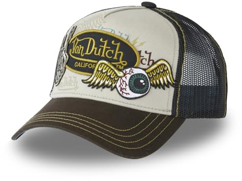 Von Dutch Kappe für Damen und Herren, Trucker-Kappe, mit Patches, verstellbar, Grün/Ecru/Schwarz, Einheitsgröße