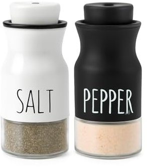 2PCS Salt and Pepper Shakers Sets, 100 ml Clear Glass Bottom Salt Pepper Shaker, Salt and Pepper Pots, Refillable Spice Salt Dispenser, Small Salt Shaker, Travel Salt Hand Shaker, Salt Cellar (2)