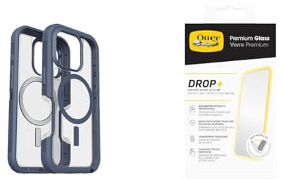 OtterBox Bundle Defender Series XT MagSafe Case for iPhone 16 Pro, Shockproof, Drop proof, Ultra-Rugged, Protective Case, Clear/Blue & Premium Glass Screen Protector