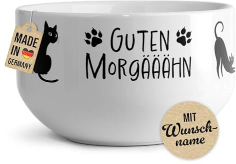 PR Print Royal Müslischale mit Name selbst gestalten - Guten Morgääähn - Katze - Geschenke zum Geburtstag oder Weihnachten für Katzenbesitzer | Personalisierte Geschenke, Keramik, 500 ml