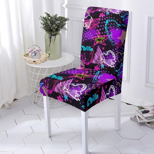 Stuhlhussen Lila Herzen Stuhlbezug Stretch Stuhlüberzüge,Waschbarer Polyester Hussen Für Stühle Universal, Abnehmbarer Stühle Schutz Dekoration,Stuhlhussen Schwingstühle