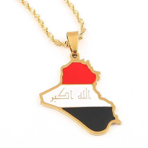 LYNEST Accessoires für Männer und Frauen Karte von Irak Flagge Drip Oil Edelstahl Anhänger Halskette Herren Damen Mode Anhänger Halskette Jubiläum, Halloween, Weihnachten, Geburtstagsgeschenke