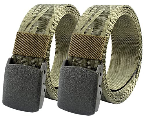 TGDGFKIAS Arbeitsgürtel für Männer Nylon Gürtel, Men Belt, Lightweight Adjustable Tactical Nylon Webbing Belt with Quick Release Plastic Buckle, 2 Pack(ArmyGreen)