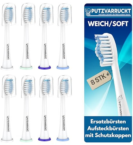 PUTZVARRUCKT 8er-Set weiche Aufsteckbürsten kompatibel mit Philips Sonicare – Schallzahnbürsten-Aufsätze für sanfte Reinigung – Ersatzbürsten passend für HX-Modelle, entspricht ProResult, soft