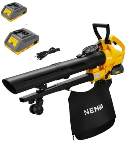 Nemura Aspirateur Souffleur sans Fil 40 V - Vitesse d'air 52m/Secondes - Livré avec 2 Batteries Lithium-ION 2Ah et Chargeur Rapide - aspirateur souffleur Feuilles - Outils de Jardin Marque Française