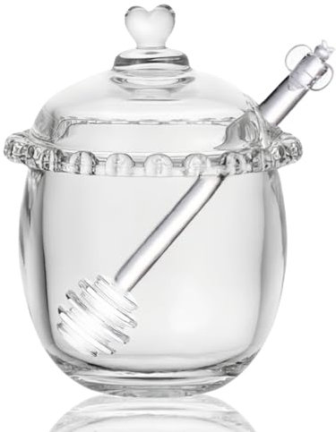 Glass Honey Pot, with Dipper and Lid, Glass Honey Jar with Dispenser, Honey Jar for Storing and Dispensing Honey For Home Kitchen - 240 ml (1, A)