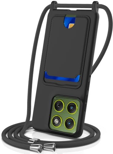 SLWYF Kompatibel mit Google Pixel 8 Pro Hülle, mit Kartenfach, Handykette Hülle Silikon Seil Necklace Handyhülle mit Kordel Tasche TPU Bumper Schutzhülle für Google Pixel 8 Pro - Schwarz