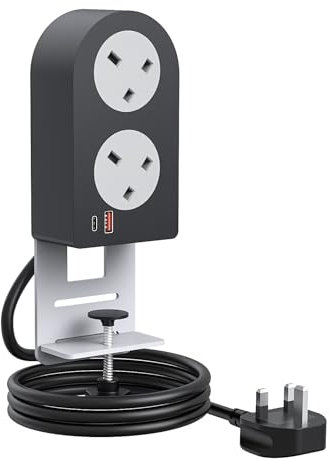 Desk Power Socket with USB C Slots,BQO PD 20W 4 Way Extension Lead with USB C Slots, Desk Extension Lead 1.5M with Switch for Home Office (Black)