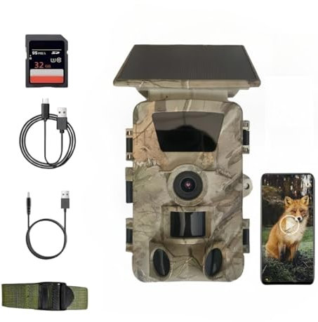 LMHOME Wildkamera Solar mit WLAN & App-Übertragung | 5K HD Nachtsicht + Bewegungsmelder | 5200mAh Akku & Solarpanel | Wasserdicht IP67 |32GB SD-Karte | Für Wildtiere & Outdoor-Überwachung