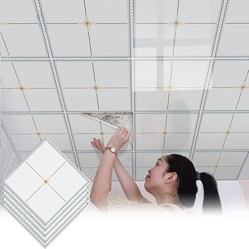 RENLXFI Dalle de Plafond Dalles De Plafond Suspendu À Coller, Grandes Dimensions Carrées, en PVC, pour La Décoration De La Maison, du Bureau, Installation Et Découpe Faciles(10 Pack)