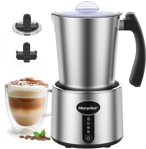 morpilot Milk Frother Electric Milk Frother in Stainless Steel, 4 in 1 Function, Maximum Capacity 230 ml Cappuccino or 500 ml Hot Milk