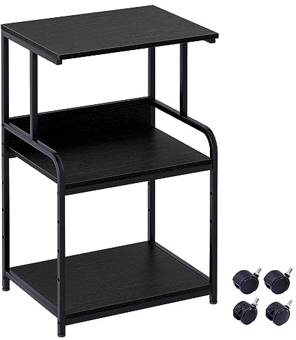 3-Ebene Druckertisch mit Rollen,3d Drucker Tisch,Drucker Regal, Schwarz | Druckerschrank,Mobiler Druckerständer aus Holz & Metall Druckerwagen Stauregal 50x40x80cm,für Büro Zuhause Office Schule