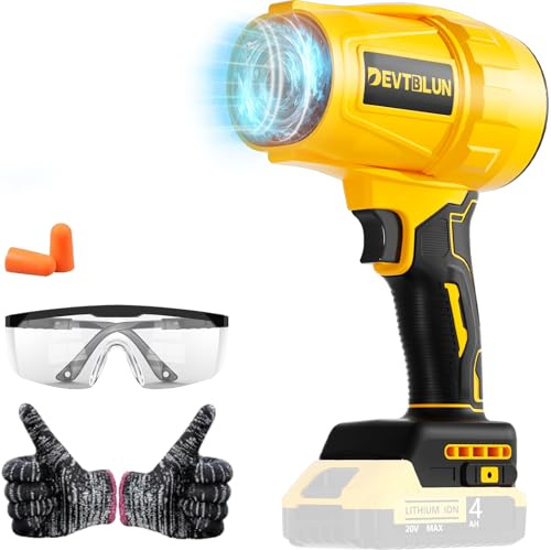 DEVTBLUN Elektrisk sladdlös lövblås kompatibel med Dewalt 20 V batteri, 125 MPH och 500 g handhållna lövblåsmaskiner batteridriven, turbo jet dammfläkt för uteplats rengöring, gräsmattsvård (utan