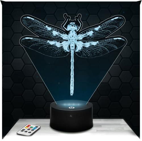 Lampephoto.fr - Lampe Libelle 3D Touch Nachtlicht Insekt | Made in France, Sockel & Größe wählbar, dimmbar, Batterie/USB, HD-Lasergravur, Geschenk für Sie & Ihn