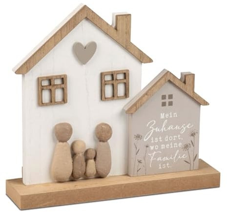 formano Deko Haus Familie Holz Familienhaus mit Spruch Tischdeko & Geschenkidee - mit Spruch,Mein Zuhause ist dort, wo Meine Familie ist' - Liebevolle Wohn-Deko in Steinoptik