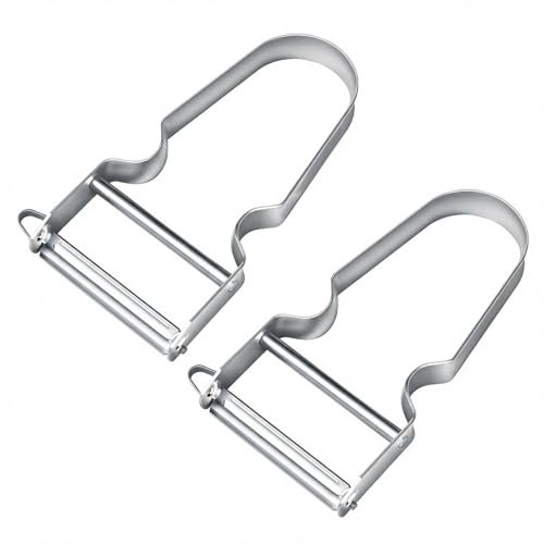 2Pcs Aluminium Handle Stainless Steel Blade Vegetable Peelers for Kitchen, Speed Peeler, Premium Potato Peeler Hand Tool, Extra Sharp Straight Cut Peelers (Grey, 110mm)