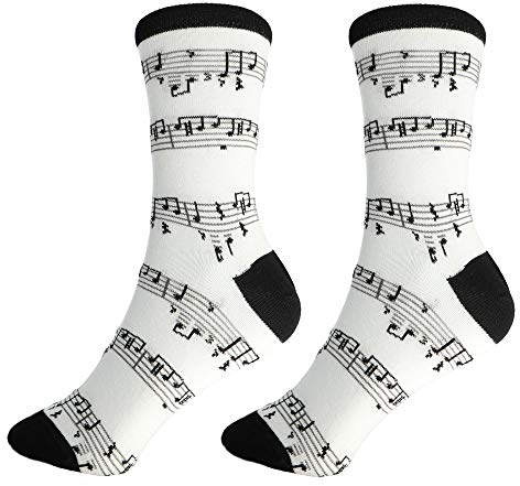 mugesh Musik-Socken weiß mit Notenlinien (39/42) - Schönes Geschenk für Musiker