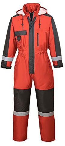 Portwest S585 Men's Hi Vis Winter Work Overalls Waterproof Protective Boiler Suit 300D Polyester Coveralls Durable Thermal Lined Workwear Rain Suit Red, X-Large