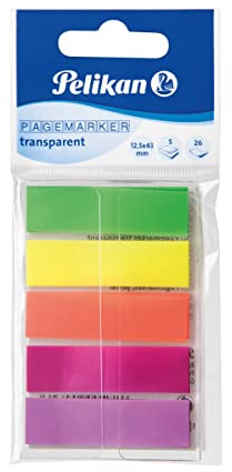 Pelikan 200303 - Pagemarker N132, 130 Blatt, Größe: 12,5 x 43 mm, 5 transparente Farben: grün/gelb/orange/rosa/violett