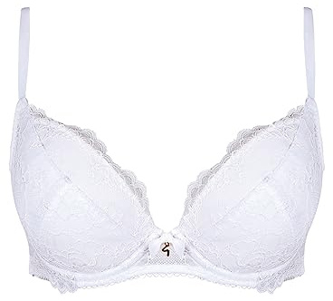 Gossard Women's Superboost Lace Padded Plunge Underwire Bra - Push Up Effect- Removeable Padding, White (White), 34F, 1 Piece