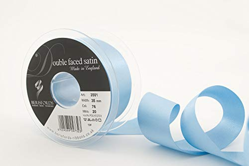 Berisfords 3501 Double Satin Ribbon, Cornflower, 35 mm
