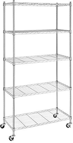 Whitmor 6056-3528 Supreme Chrom 5-Ebenen Regalsystem mit Rädern