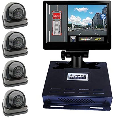 Weivision 1080P FHD 360 Degree Bird View Surround Panoramic View Car Vihicle DVR Camera System Kit for Fire Engine/Bus/School Bus/Truck/Semi-Trailer/Box Truck/RV + 7inch HD Display …
