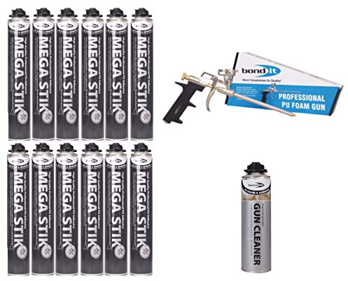 Bond It Mega Stik 750ml Plasterboard Adhesive X 12 With Gun & Cleaner by Alliance Remedial Supplies