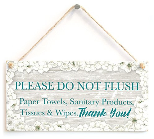 Do Not Flush Hanging Sign, Grey Plank Bathroom Toilet Notice | Rustic flush reminder