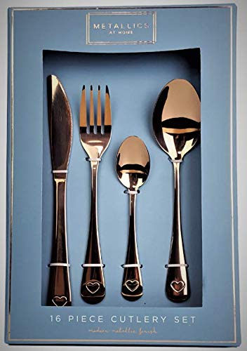 Contemporary Copper 16 Piece Cutlery Set - Heart