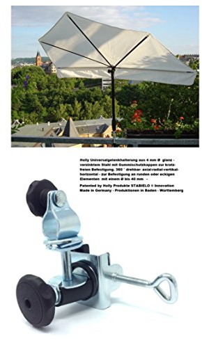 UV Schutz- FÄCHER Sonnenschirm - UPV 50 + - Balkon - UV HOCHSCHUTZ - FÄCHERSCHIRM Holly'sun ® - Bezug 100% POLYACRYL - ZANGENBERG - Taupe - (MAUSGRAU) mit Holly ® 360 ° UNIVERSALHALTER ® -