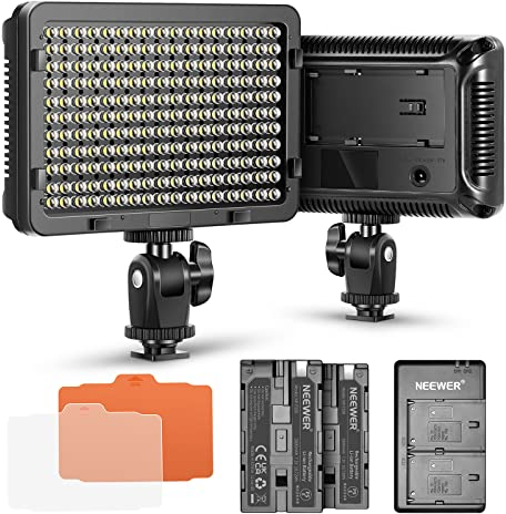 NEEWER 176 LED Videoleuchte Streaming Licht LED dimmbar Videolicht Panel mit 2 STK Lithium Akku 2600mAh, 2 x USB Ladegerät für DSLR Kamera von Canon Nikon etc. Key Light für Video Fotografie