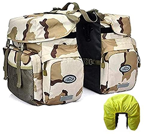 ZTZ 50L Fahrradtaschen Gepäckträger, Wasserdichte Fahrradtaschen aus Hochdichtem 600D Polyester für Dauerhaften Gebrauch, Fahrradsatteltasche kommt mit reflektierendem Trim und Regenabdeckung(Tarnung)