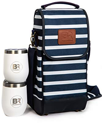 Insulated Wine Carrier with Stainless Steel Glasses | Portable Wine Bag, Nautical Wine Purse | Carrier Case for Wine Accessories- Water Resistant Tote Bag.Picnics-Boating Wine Gifts for Women