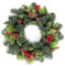 Shatchi Artificial 55cm Pre Lit Christmas Tree Wreath Garland Pre Decorated with Berries and Pine Cones Two Colours Mixed Tips Door Wall Hanging Decorations Xmas Home LED Light Up Décor