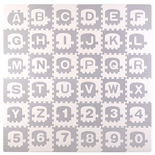 RICOKIDS Kinderspielteppich Puzzlematte Spielzeug Kälteschutz Abwaschbar Spielmatte Spielteppich Matte Schaumstoffmatte Kinderteppich Gummimatte Grau 30x30cm 36 Stück