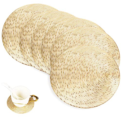 GLOBALDREAM Dessous de Verre, 6 pièces Dessous de Verres Ronde sous Verre Dessous de Verre Vinyle pour Table Salle à Manger Cuisine (Doré, 10cm)