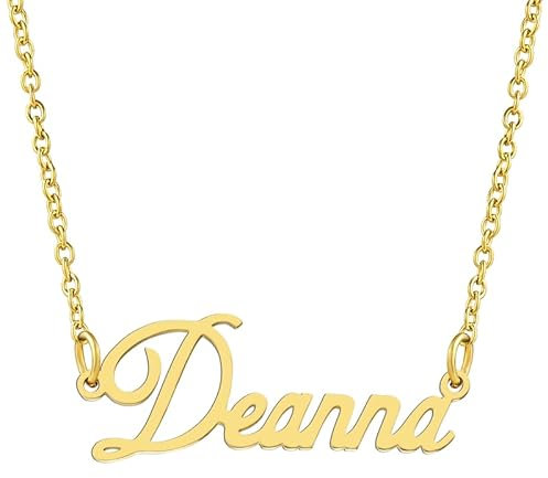 KISPER 18K Gold vergoldet Edelstahl personalisierte Name Anhänger Halskette, Deanna
