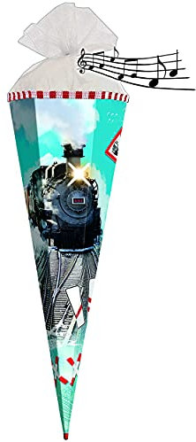 mit Sound Effekt & LED Licht ! - Schultüte - Eisenbahn - Lokomotive - 70 cm - rund - Filz Abschluß - Zuckertüte Roth - mit/ohne Holzspitze - für Jungen ..