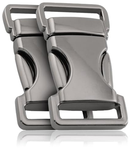 Ganzoo Metall-Klickverschluss mit Feder-Verschluss, 2er Set, 5/8 / Klippverschluss/Steckschließer/Steckverschluss für Paracord-Armbänder, Hundehalsbänder, Rucksack, Farbe: titan
