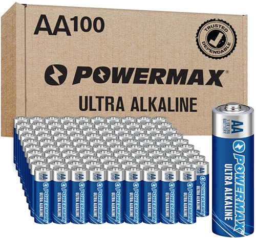 Powermax 100 AA-Batterien, Ultra-langlebige Alkaline-Batterie, 10 Jahre Haltbarkeit, wiederverschließbare Verpackung