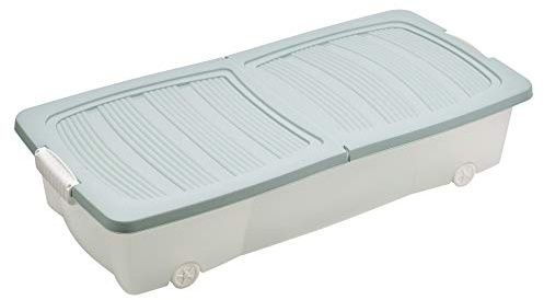URBNLIVING 2 x 40 or 55 Litre Large Under Bed Plastic Storage Box Wheeled with Lids Shoes Pack (2 x Teal, Small)